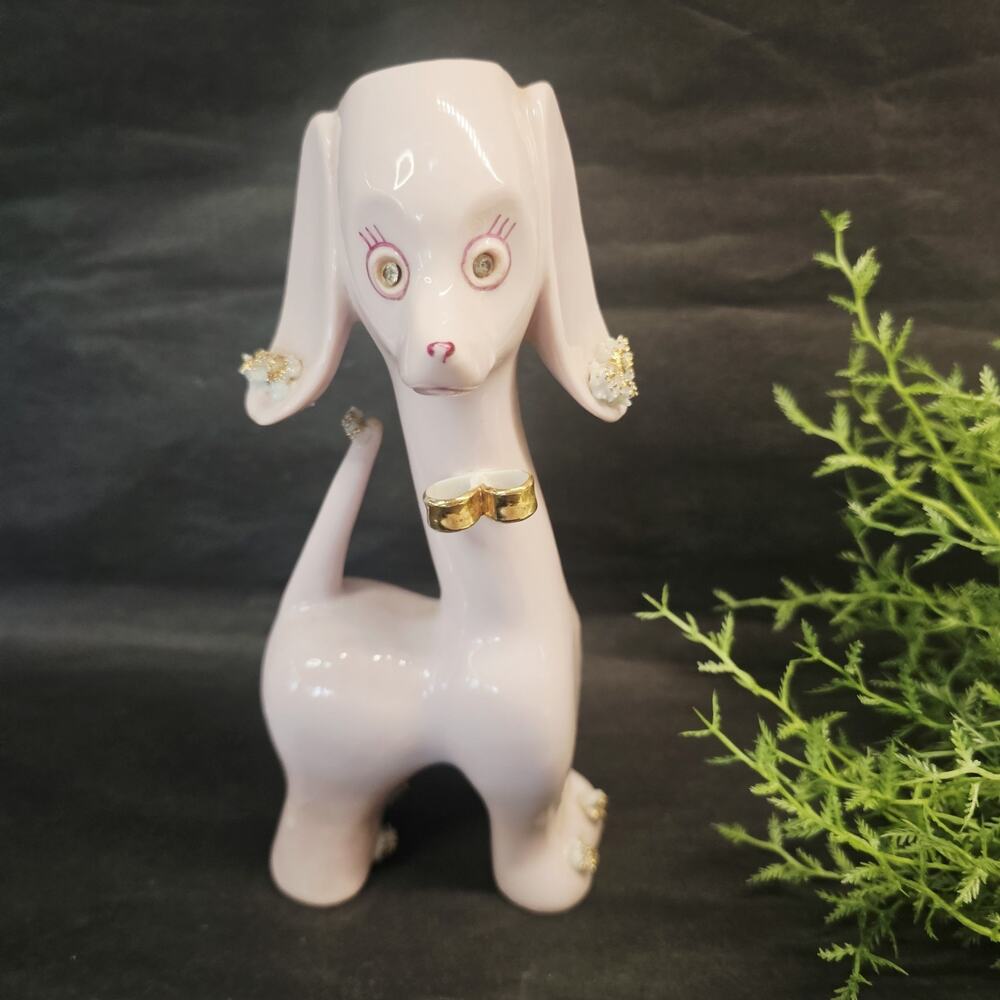 Mid Century Thames PINK Poodle Ceramic Spaghetti Bud Vase Retro 8"